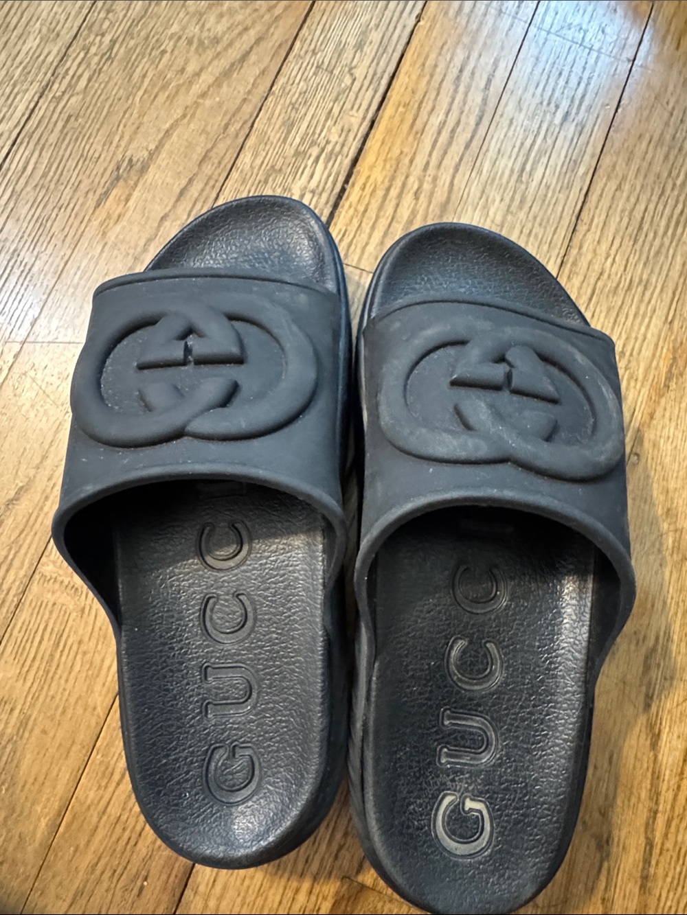Gucci Black Rubber GG Slide Sandals
